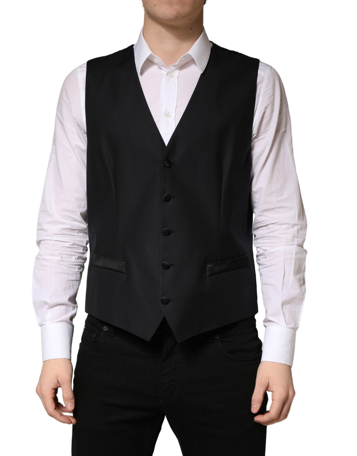 Black Wool Single Breasted Men Waistcoat Vest