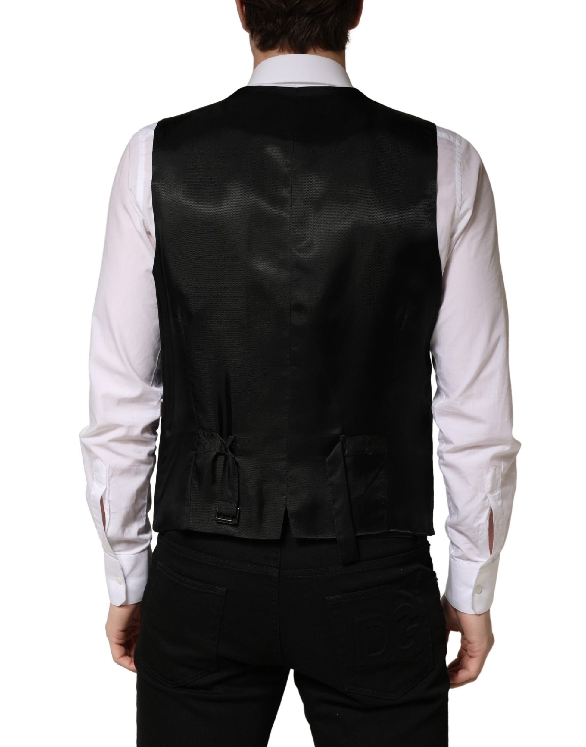 Black Wool Single Breasted Men Waistcoat Vest