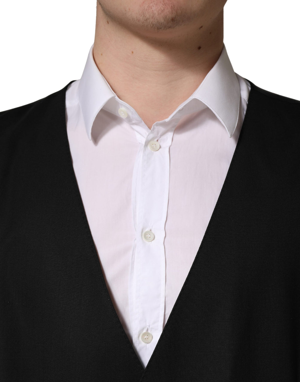Black Wool Single Breasted Waistcoat Vest
