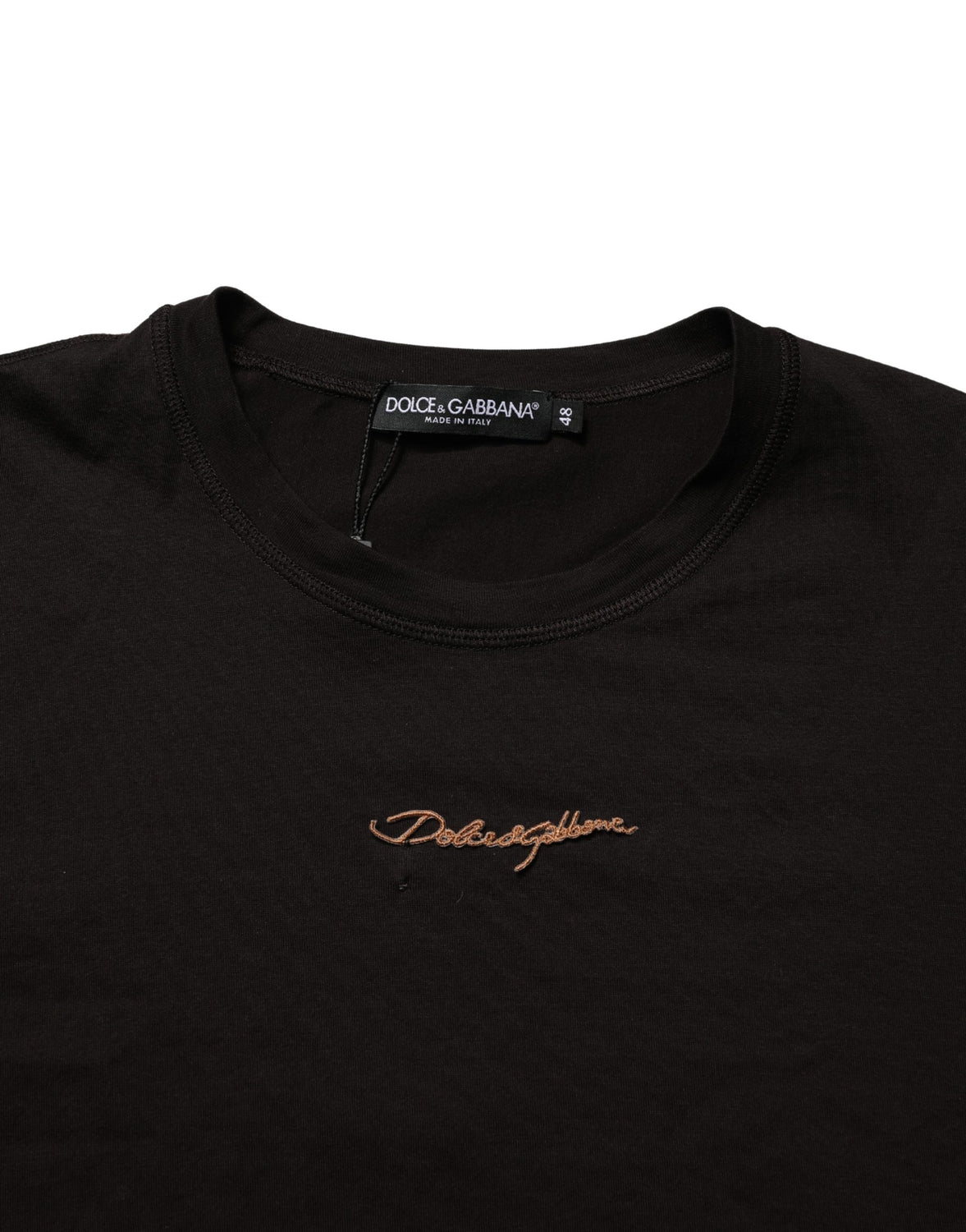 Brown Logo Embroidered Men Crew Neck T-shirt