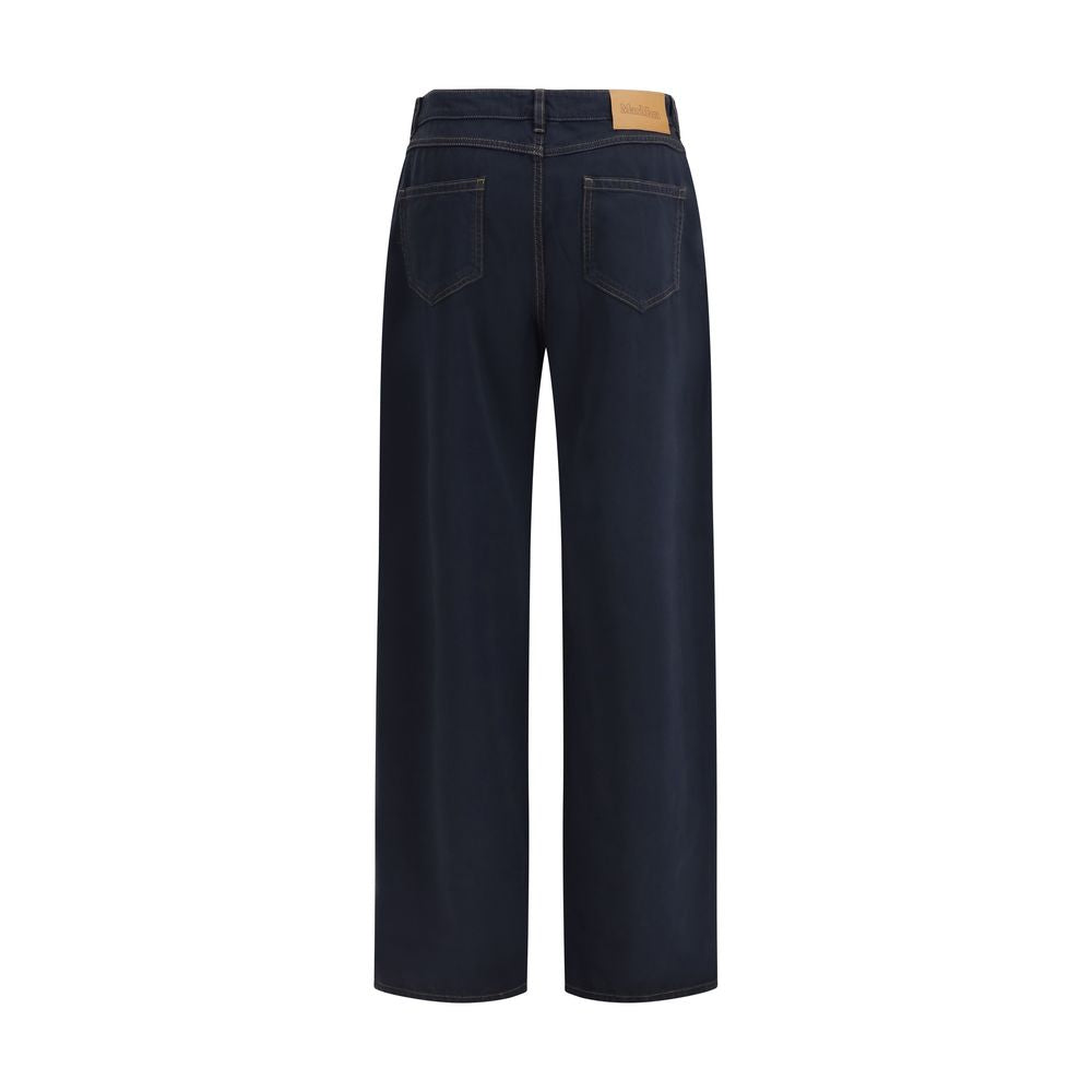 Blue Cotton Casual Pants