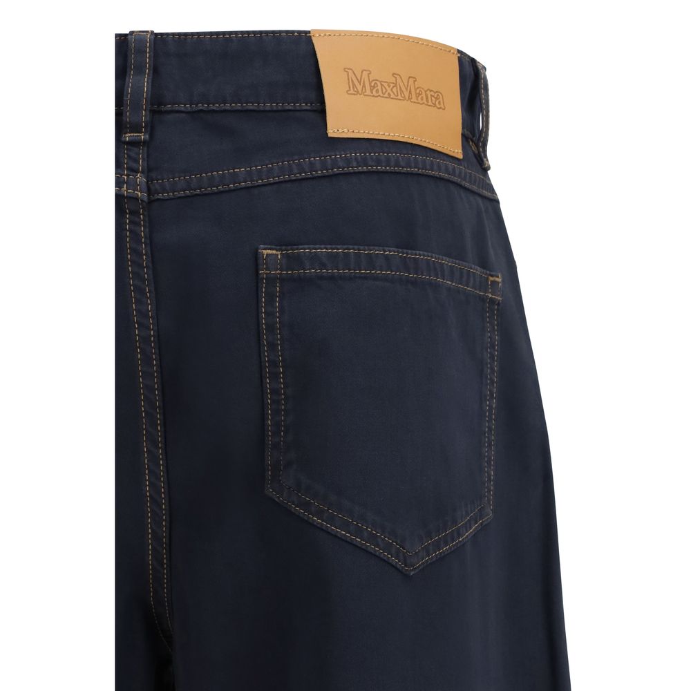 Blue Cotton Casual Pants