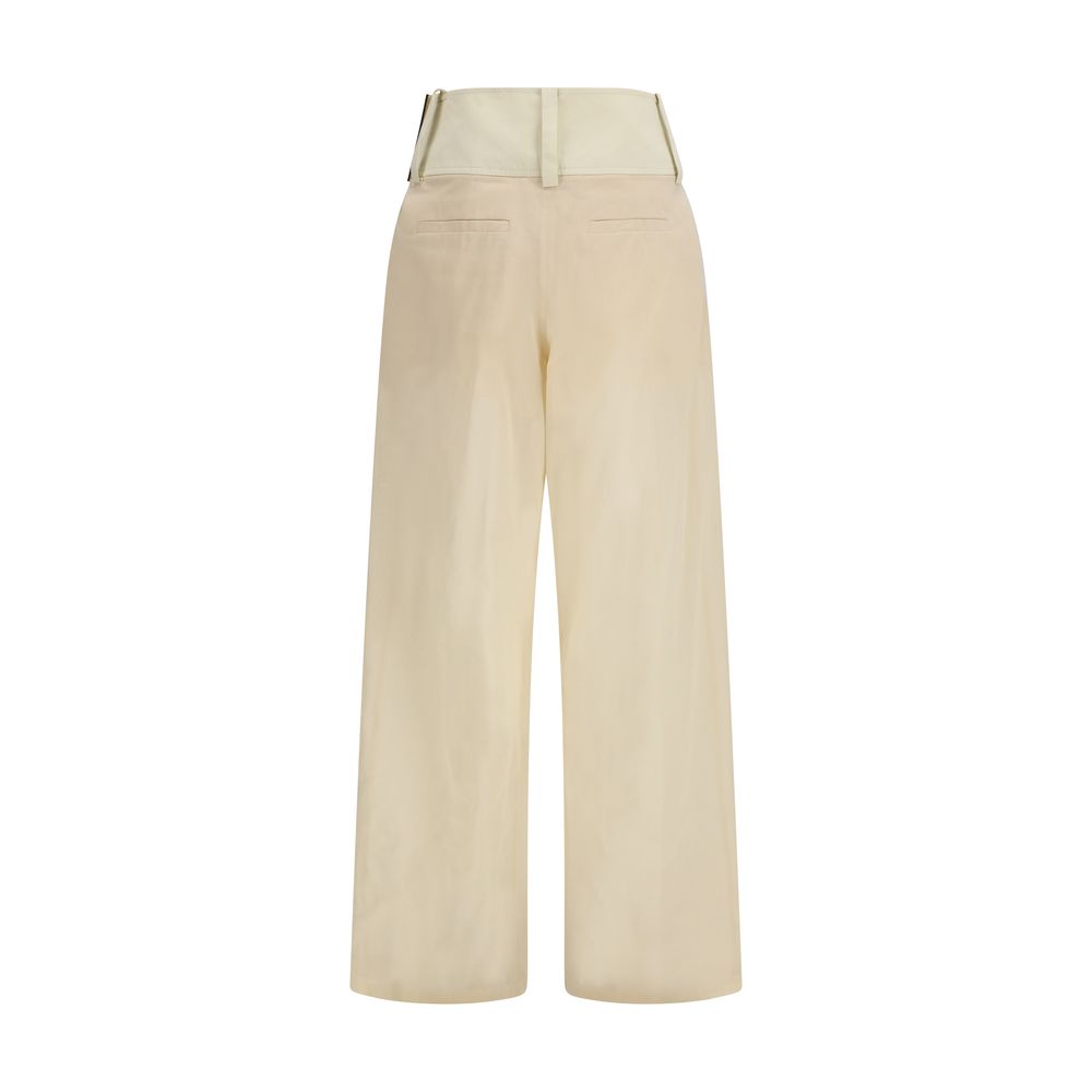 Beige Cotton Casual Pants
