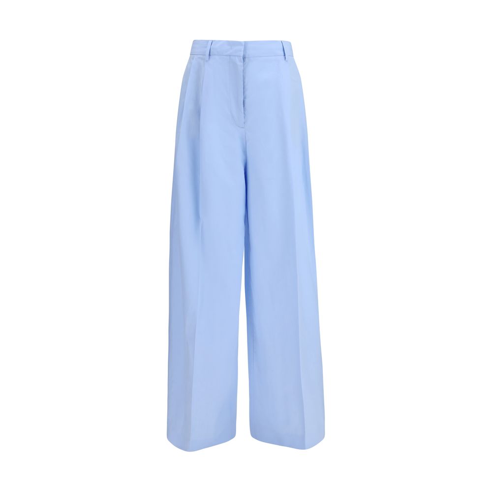 Blue Cotton Casual Pants