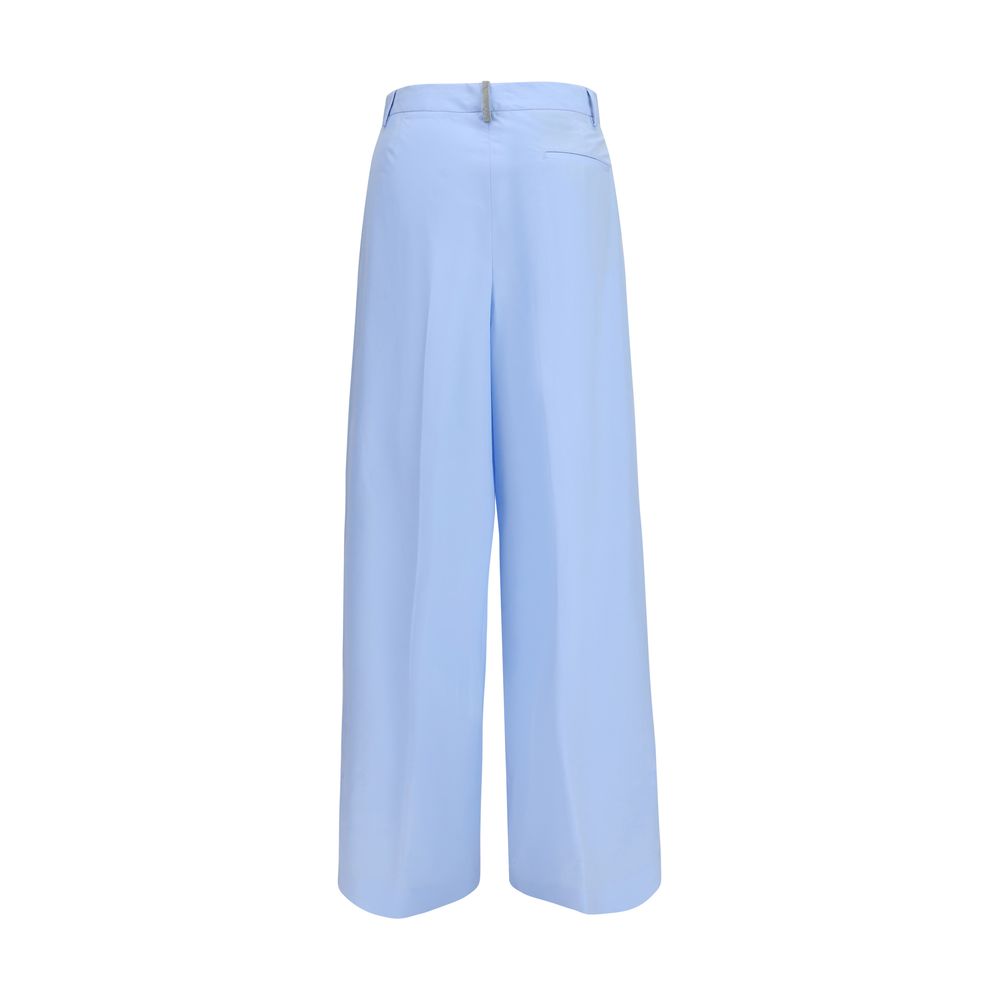 Blue Cotton Casual Pants