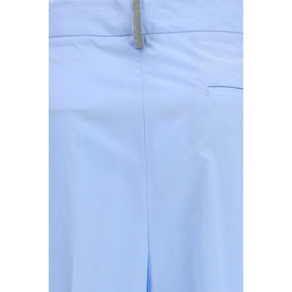 Blue Cotton Casual Pants
