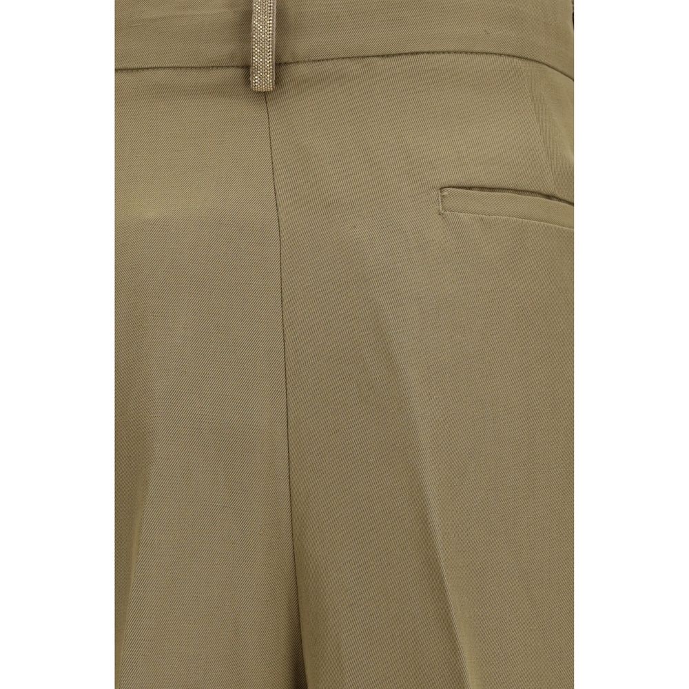 Beige Viscose Cropped Pants
