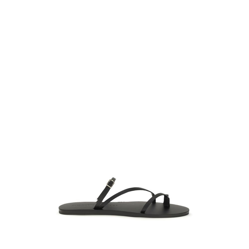Black Calf Leather Bos Taurus Flat Sandals