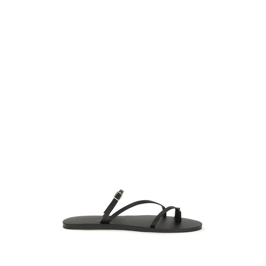Black Calf Leather Bos Taurus Flat Sandals