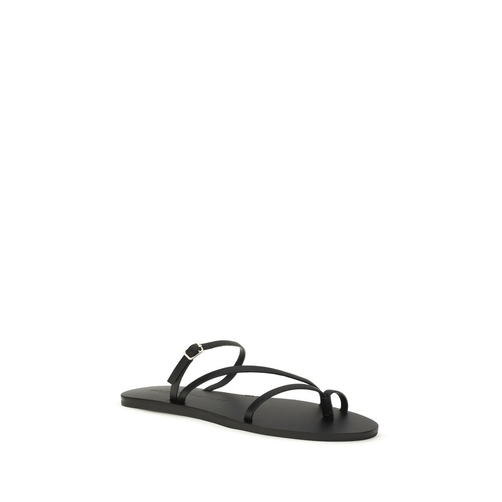 Black Calf Leather Bos Taurus Flat Sandals