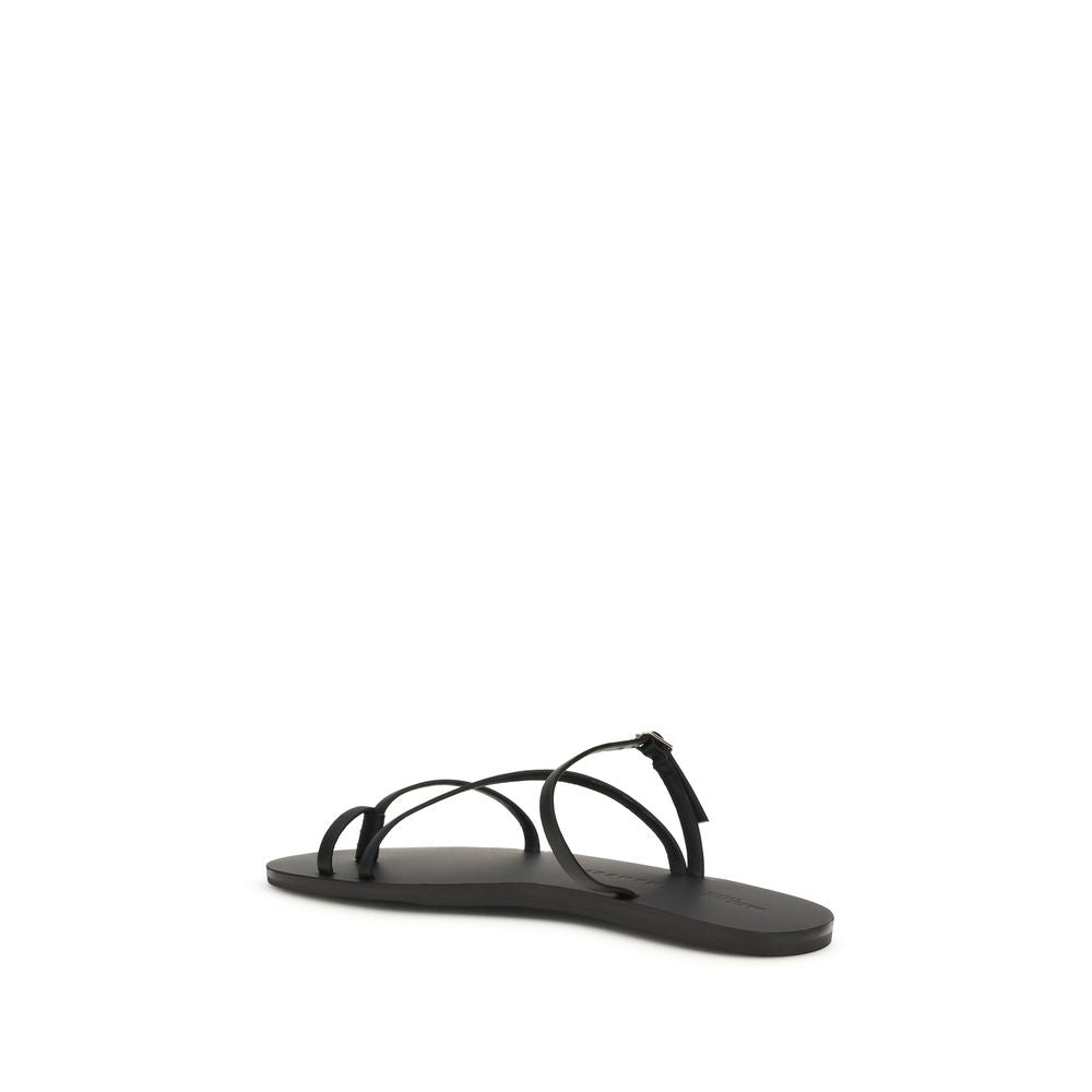 Black Calf Leather Bos Taurus Flat Sandals