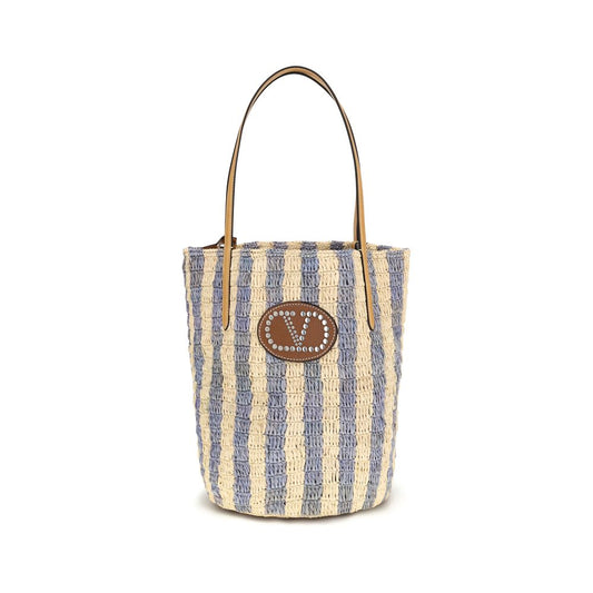 Blue Raffia Backet Bag