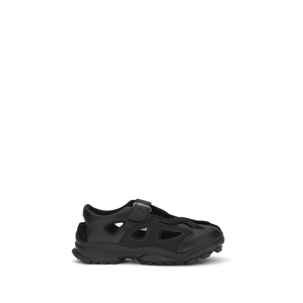 Black Calf Leather Bos Taurus Flat Sandals