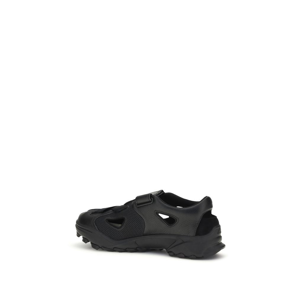 Black Calf Leather Bos Taurus Flat Sandals