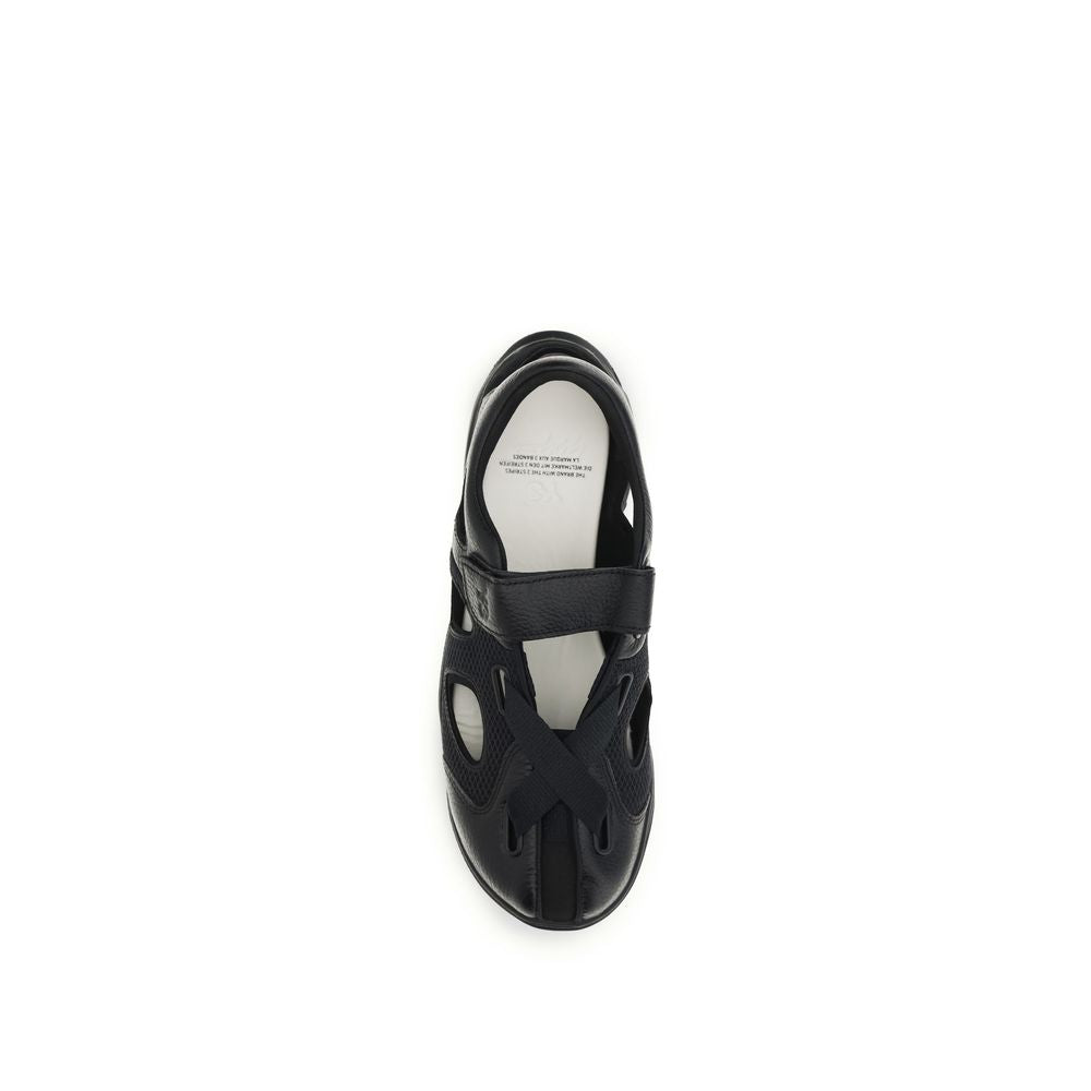 Black Calf Leather Bos Taurus Flat Sandals