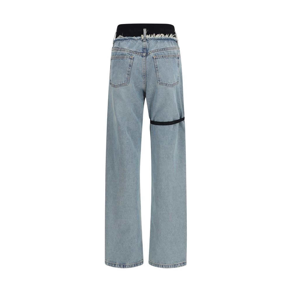 Blue Cotton High-Waisted Jean