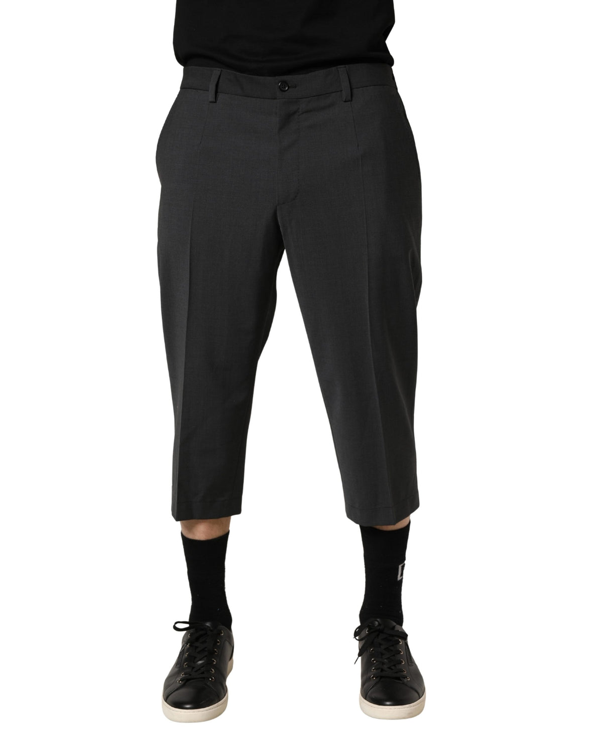 Dark Gray Wool Cropped Chino Trouser Pants