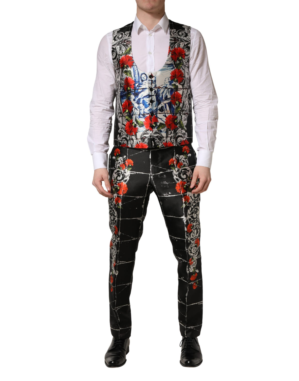 Black Floral 2 Buttons Formal 3 Piece Suit