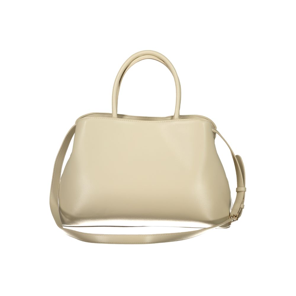 Beige Polyurethane Women's Bag with Handles and Adjustable Strap