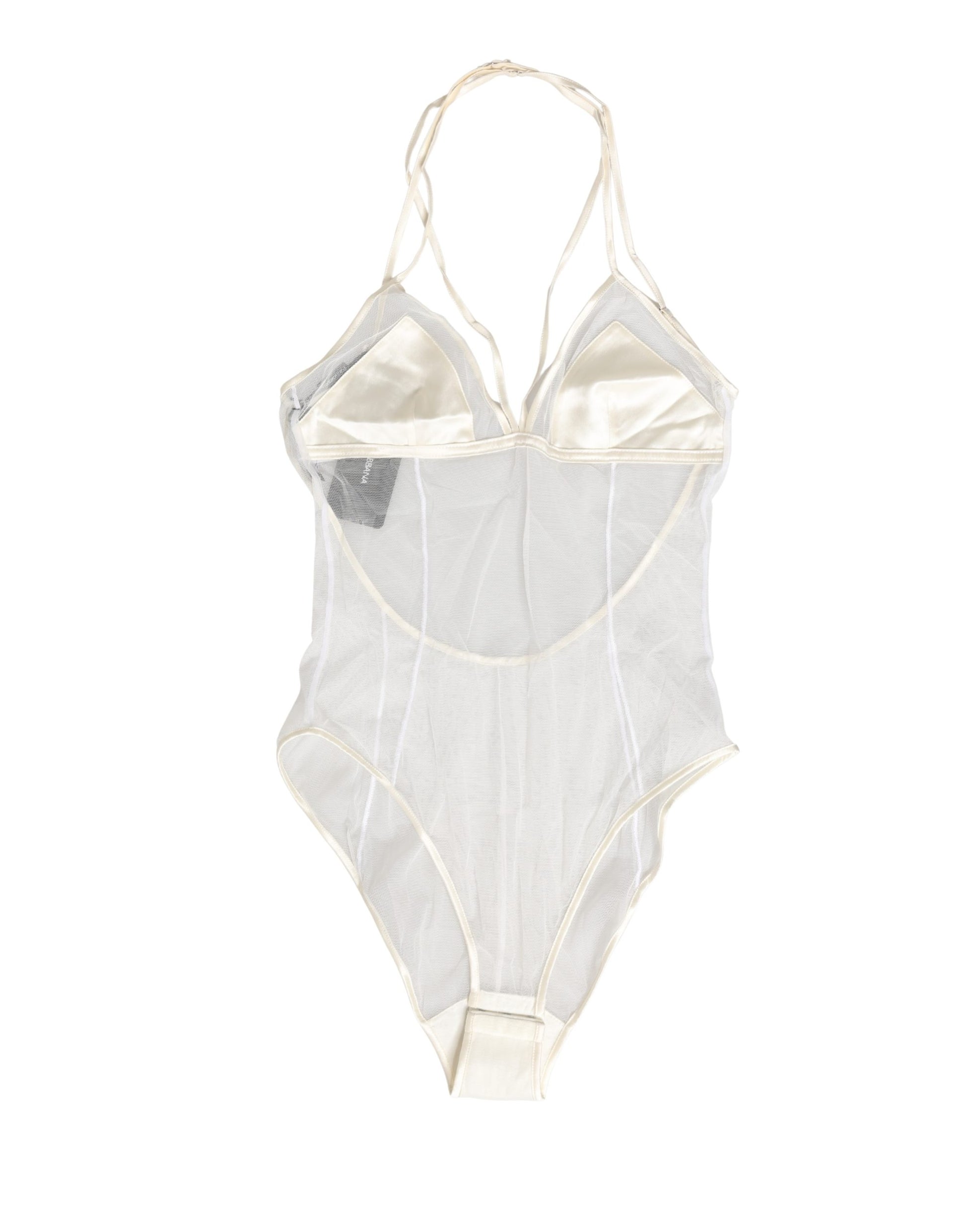 White Sheer Nylon Bodysuit Halterneck Underwear
