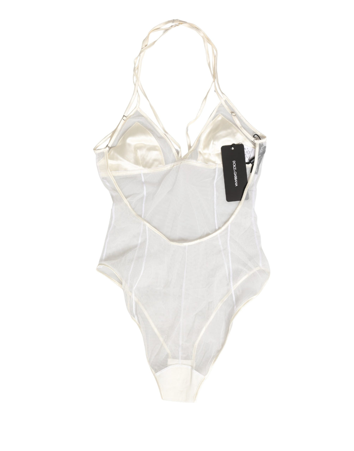 White Sheer Nylon Bodysuit Halterneck Underwear