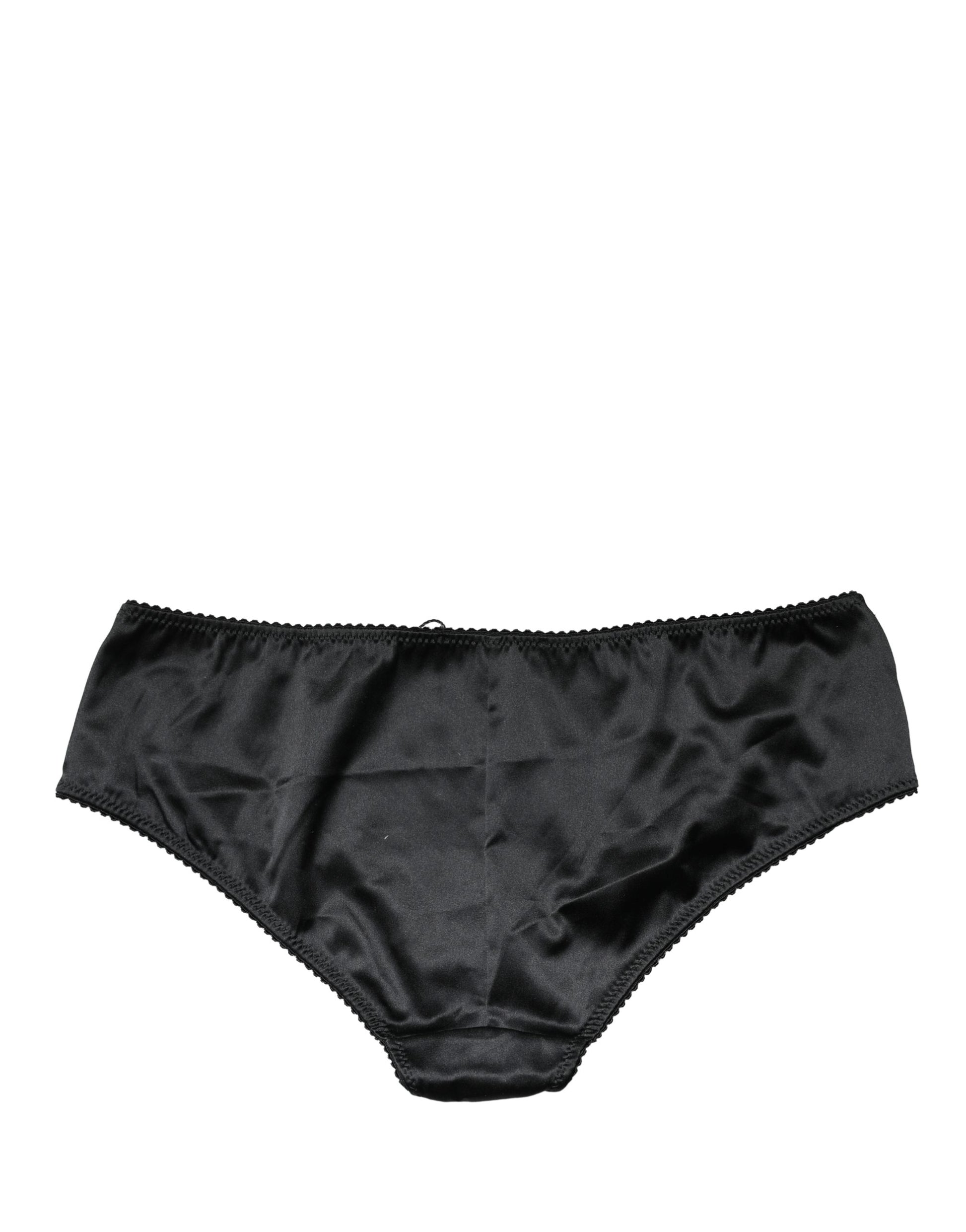 Black Silk Stretch Mid Waist Brief Panty Underwear