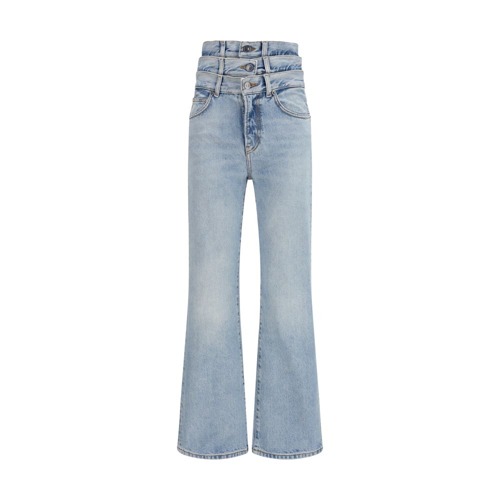 Blue Cotton Flared Jeans