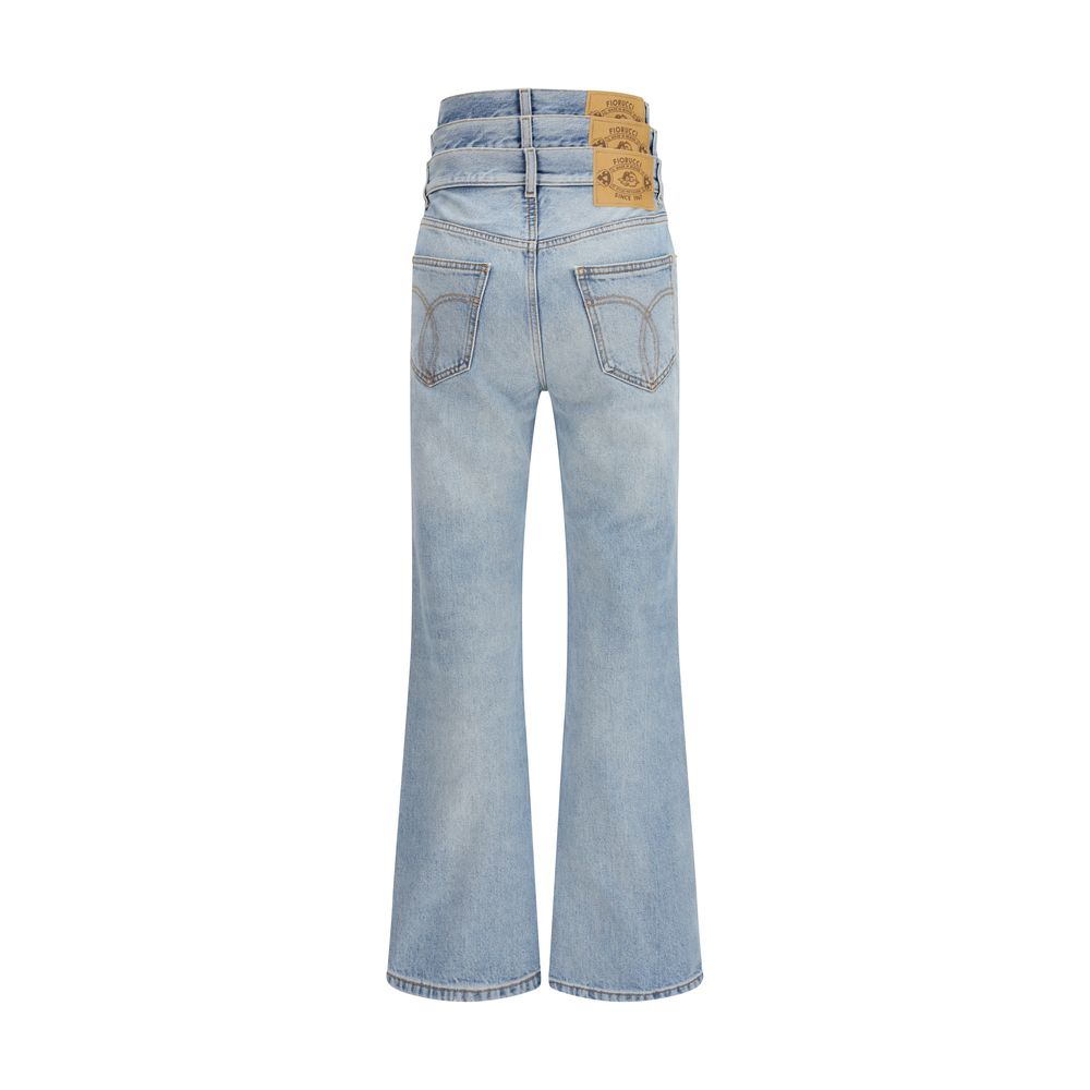 Blue Cotton Flared Jeans