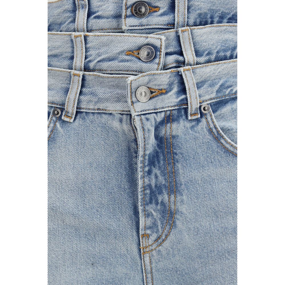 Blue Cotton Flared Jeans