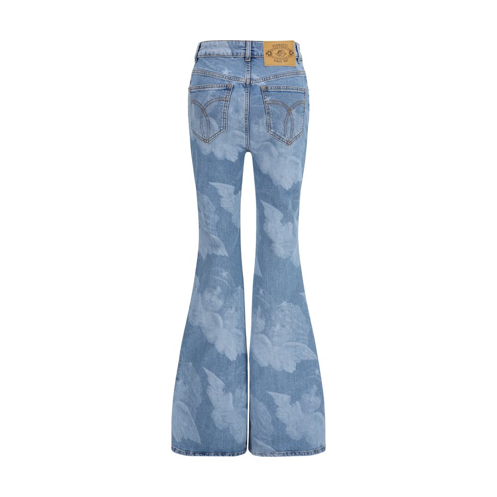 Blue Cotton Flared Jeans