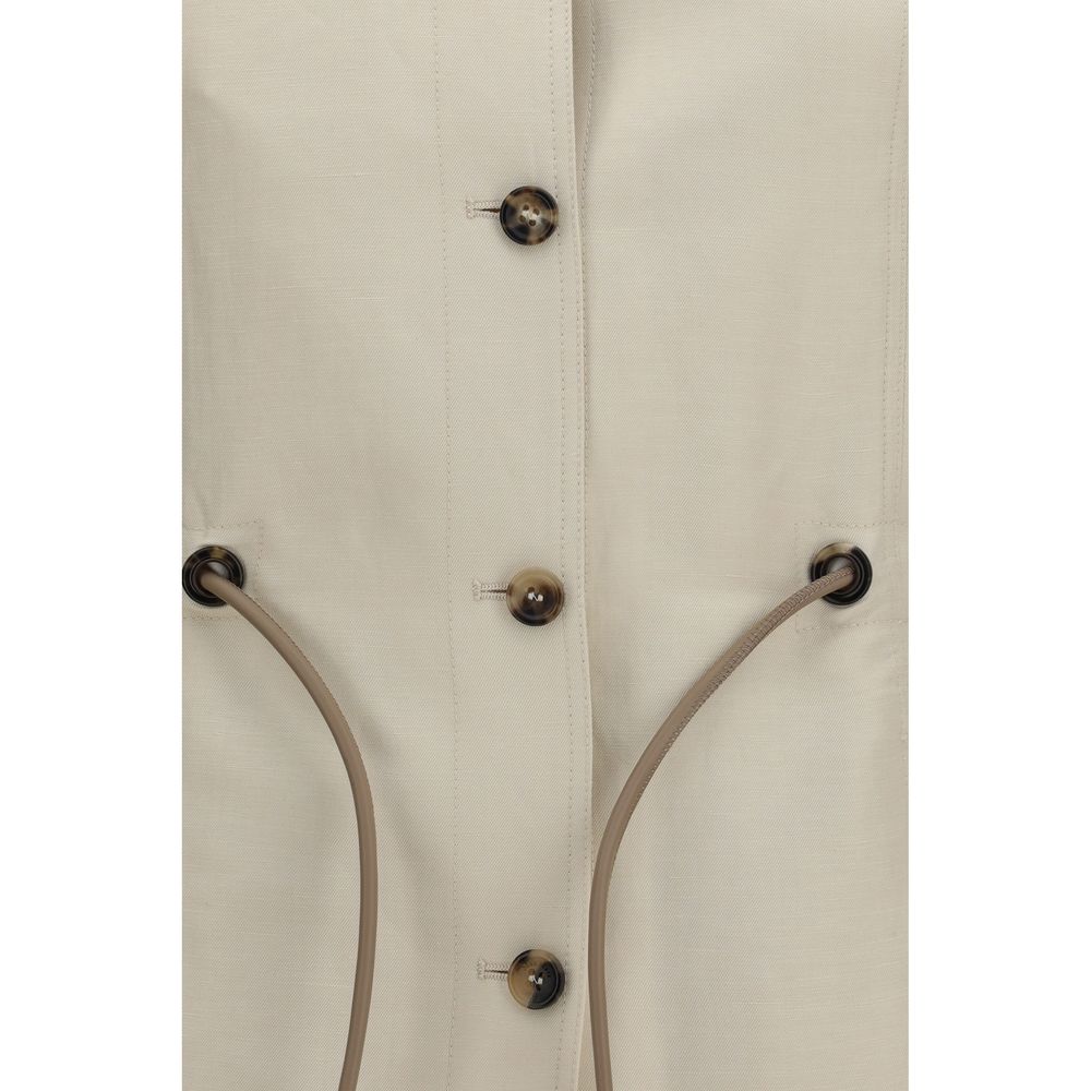 Beige Linen Full-Length Jacket
