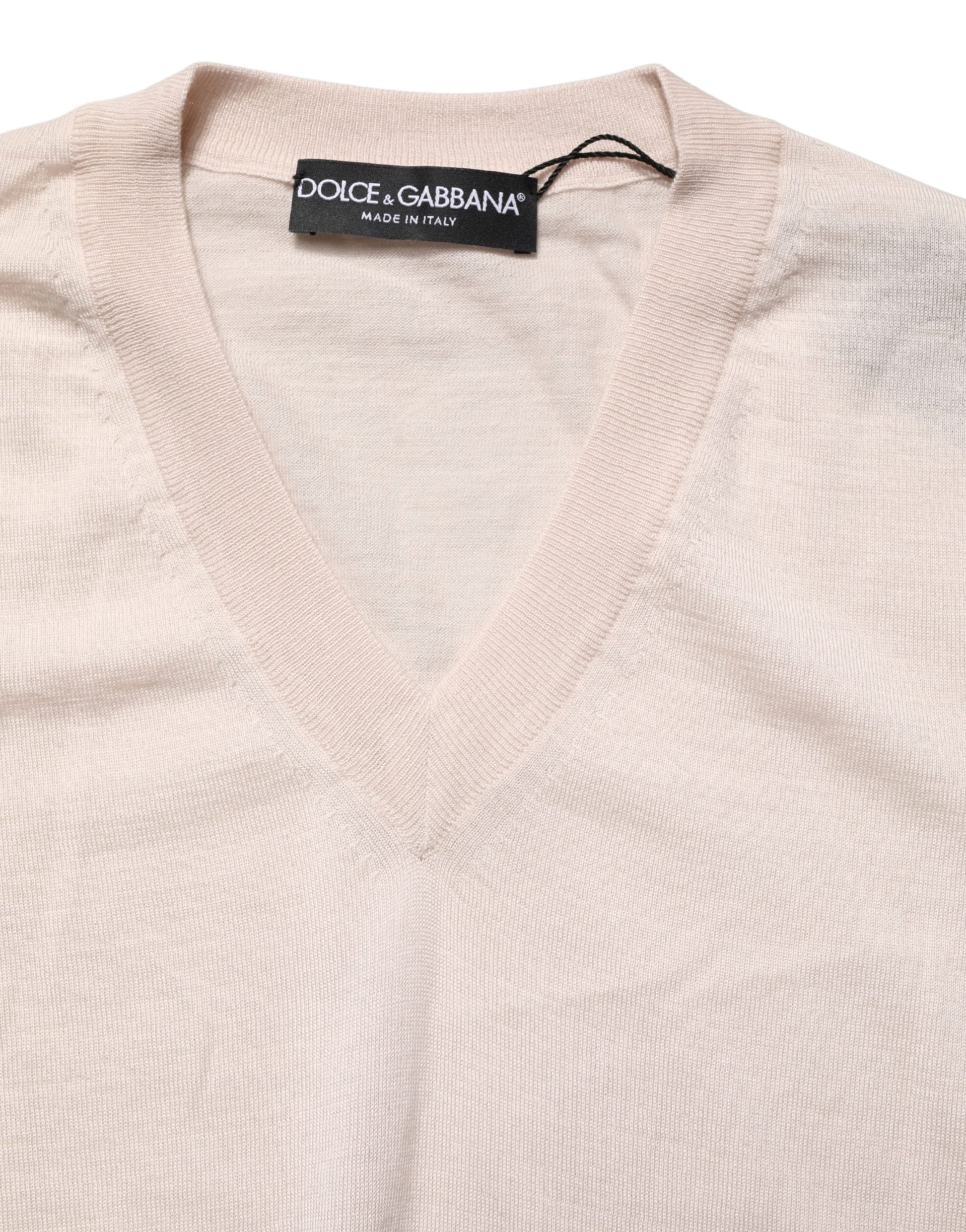 Beige Cashmere V-neck Men Pullover Sweater