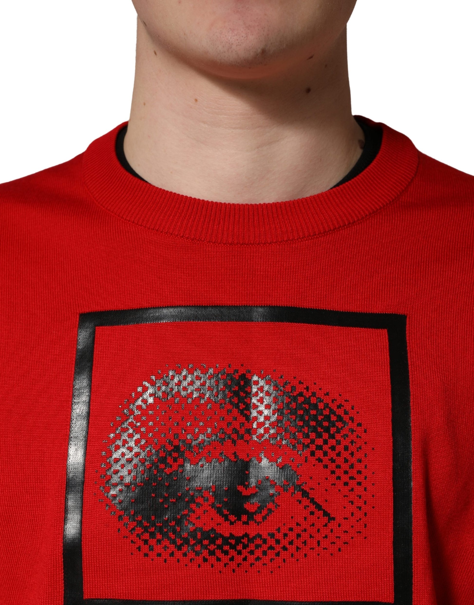 Red Eye Print Crew Neck Pullover Sweater