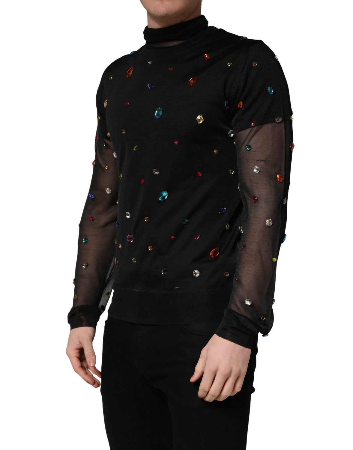 Black Crystal Embellished TurtleNeck Sweater