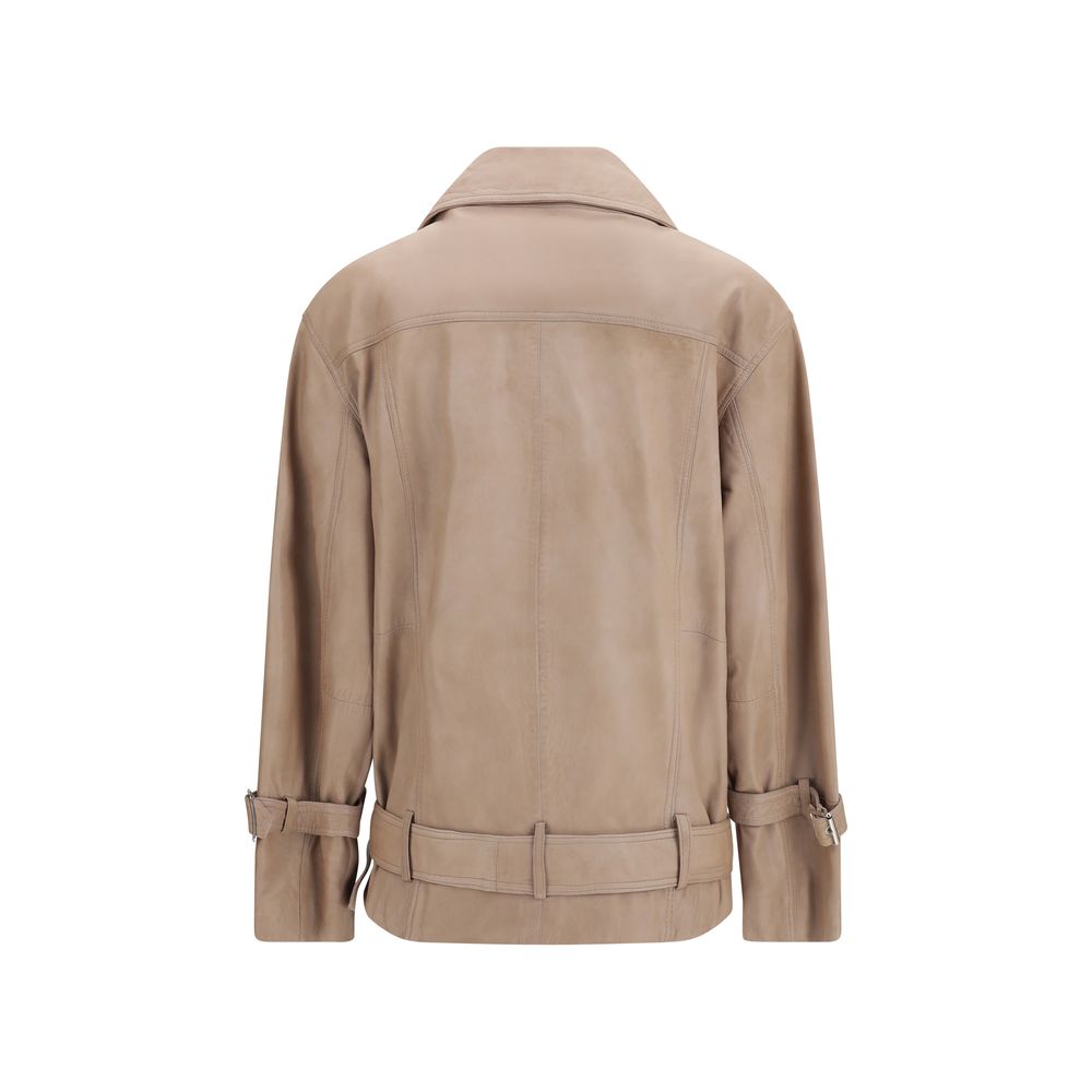 Beige Lambskin Leather Jacket