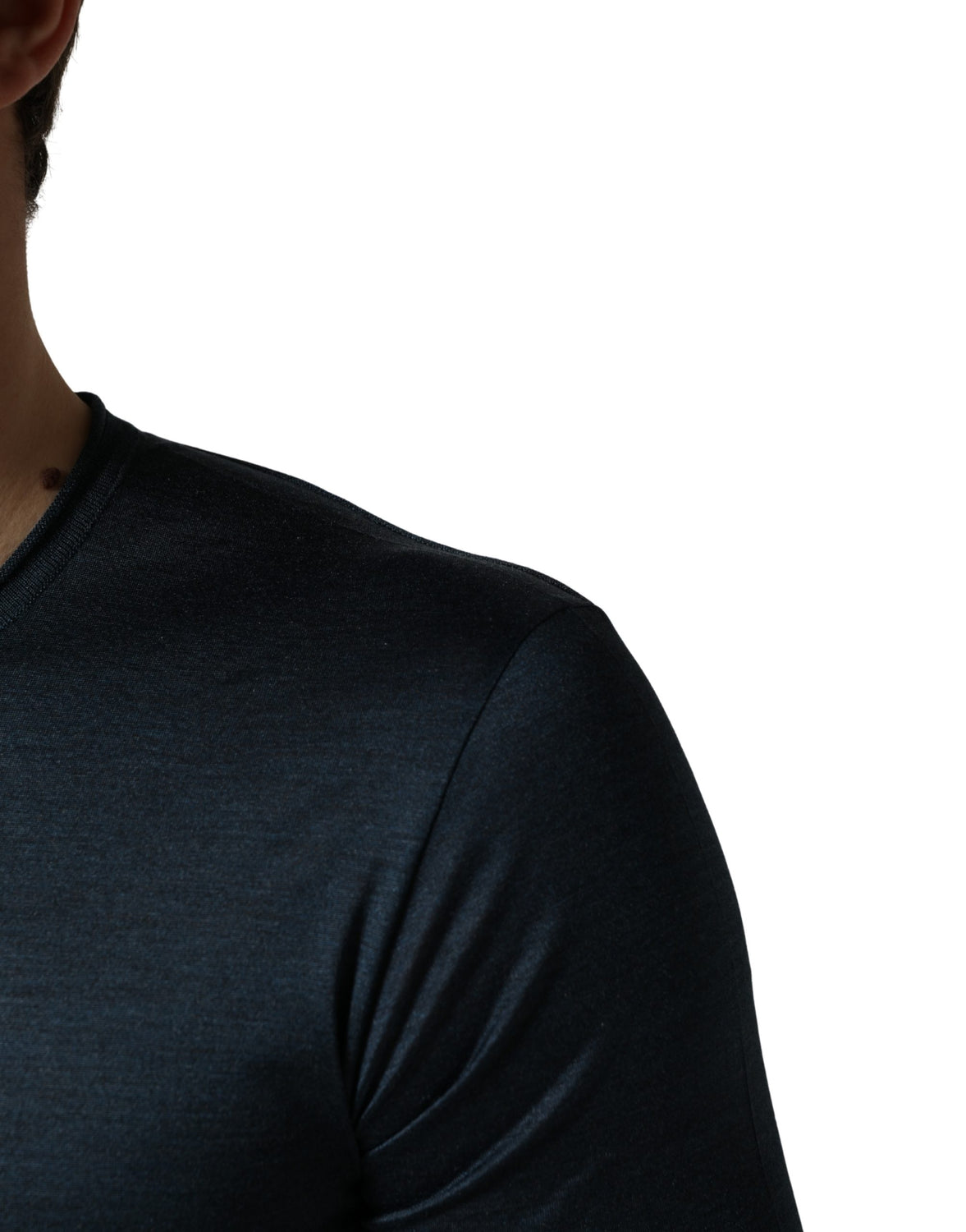 Dark Blue Silk Crew Neck Short Sleeve T-shirt