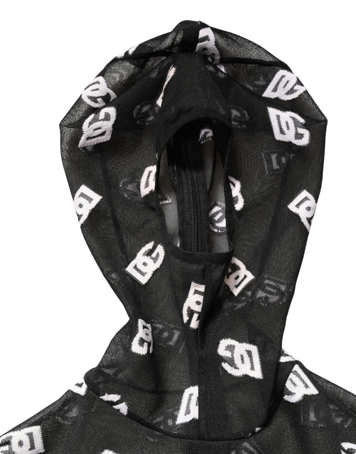 Black White Logo Print Hooded Jumpsuit Dress