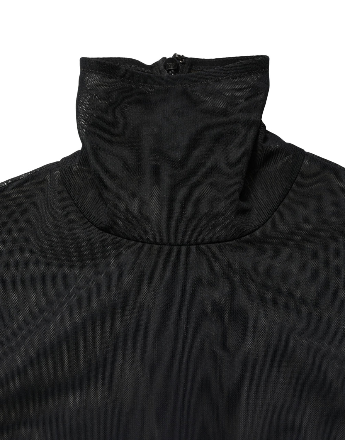 Black Nylon Sheer Turtleneck Jumpsuit Dress