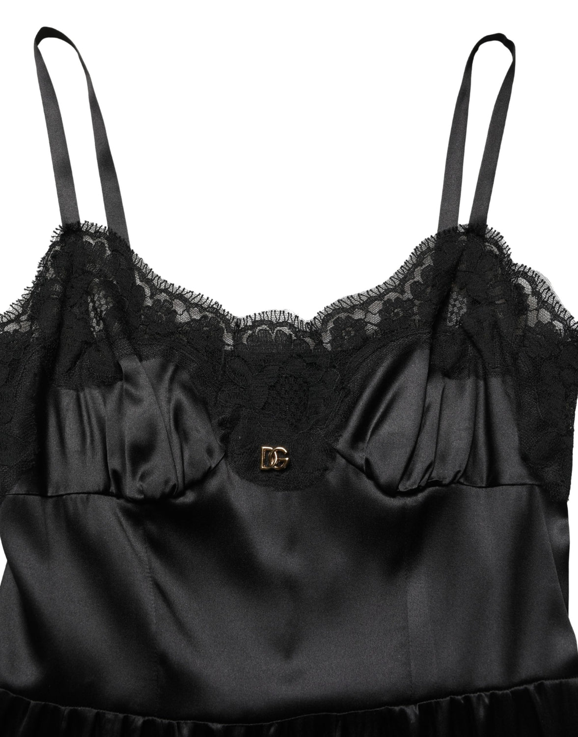 Black Silk Satin Lace Sleeveless Mini Dress