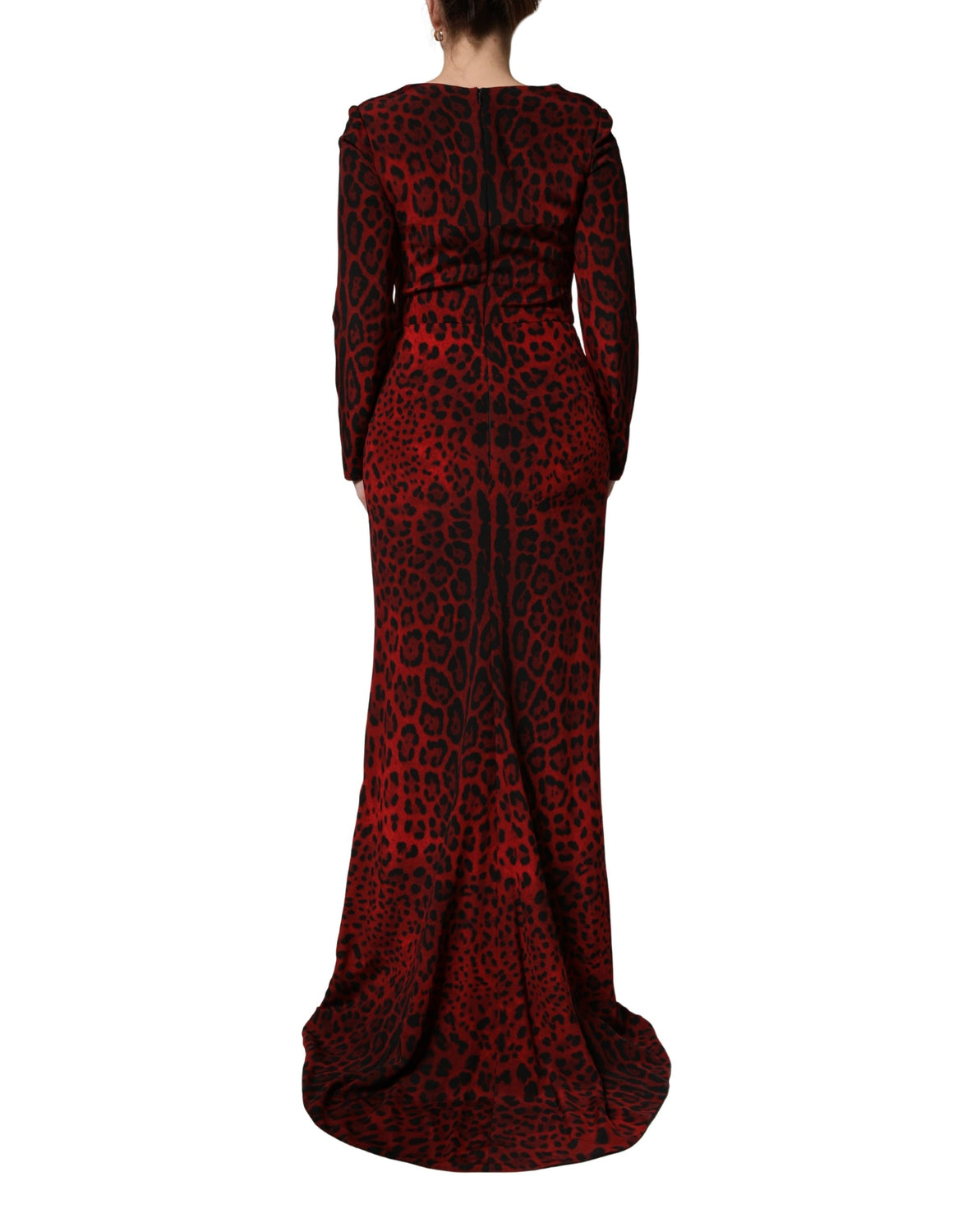 Red Leopard Print Sheath Long Sleeve Dress