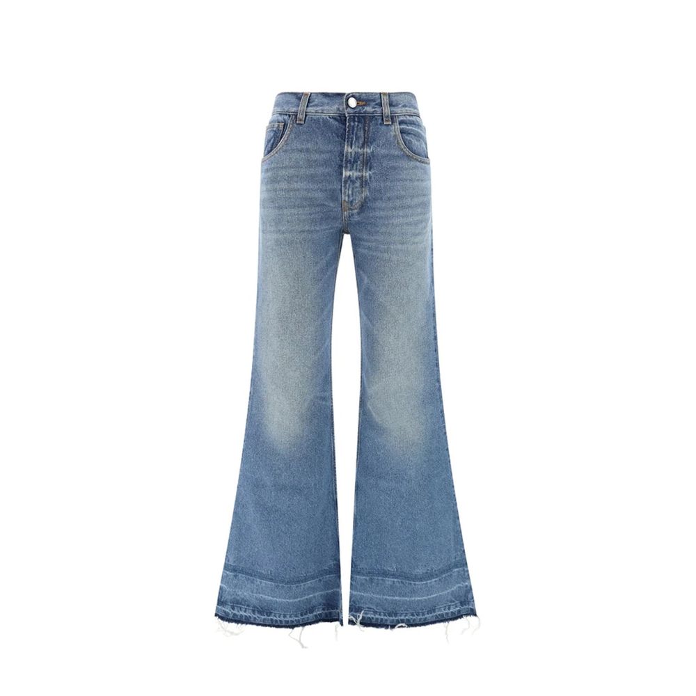 Blue Cotton Flared Jeans