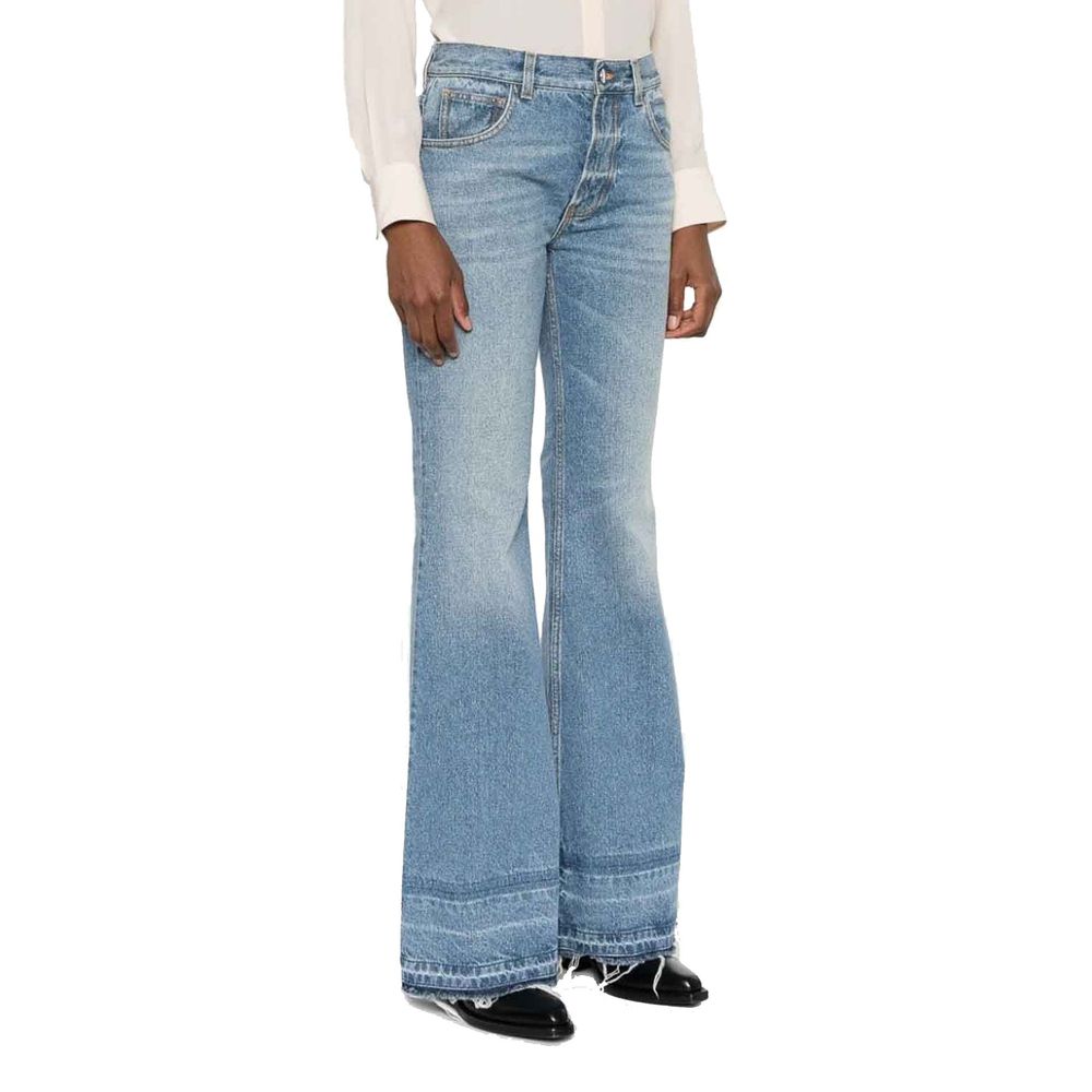 Blue Cotton Flared Jeans