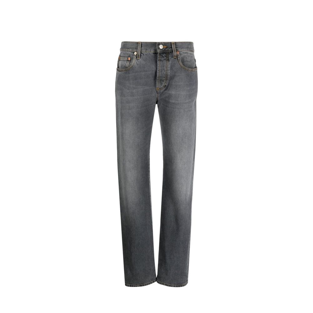Gray Cotton Relaxed Fit Jeans