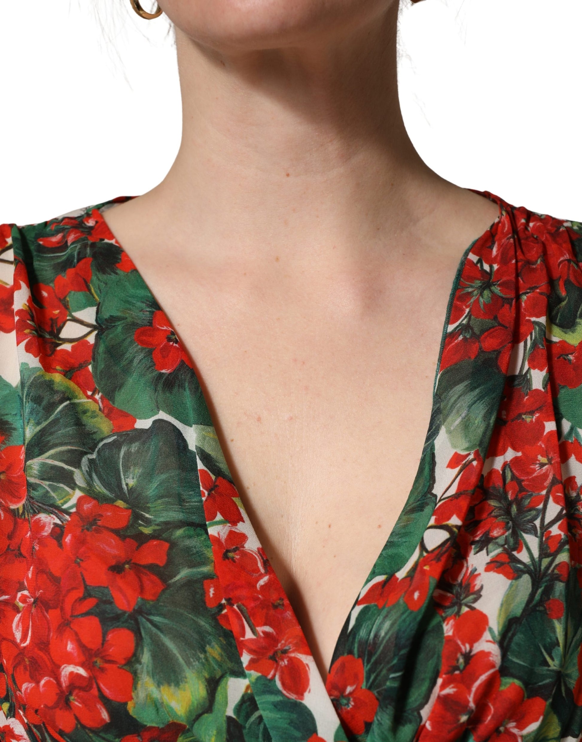 Multicolor Floral Long Sleeves V-neck Dress