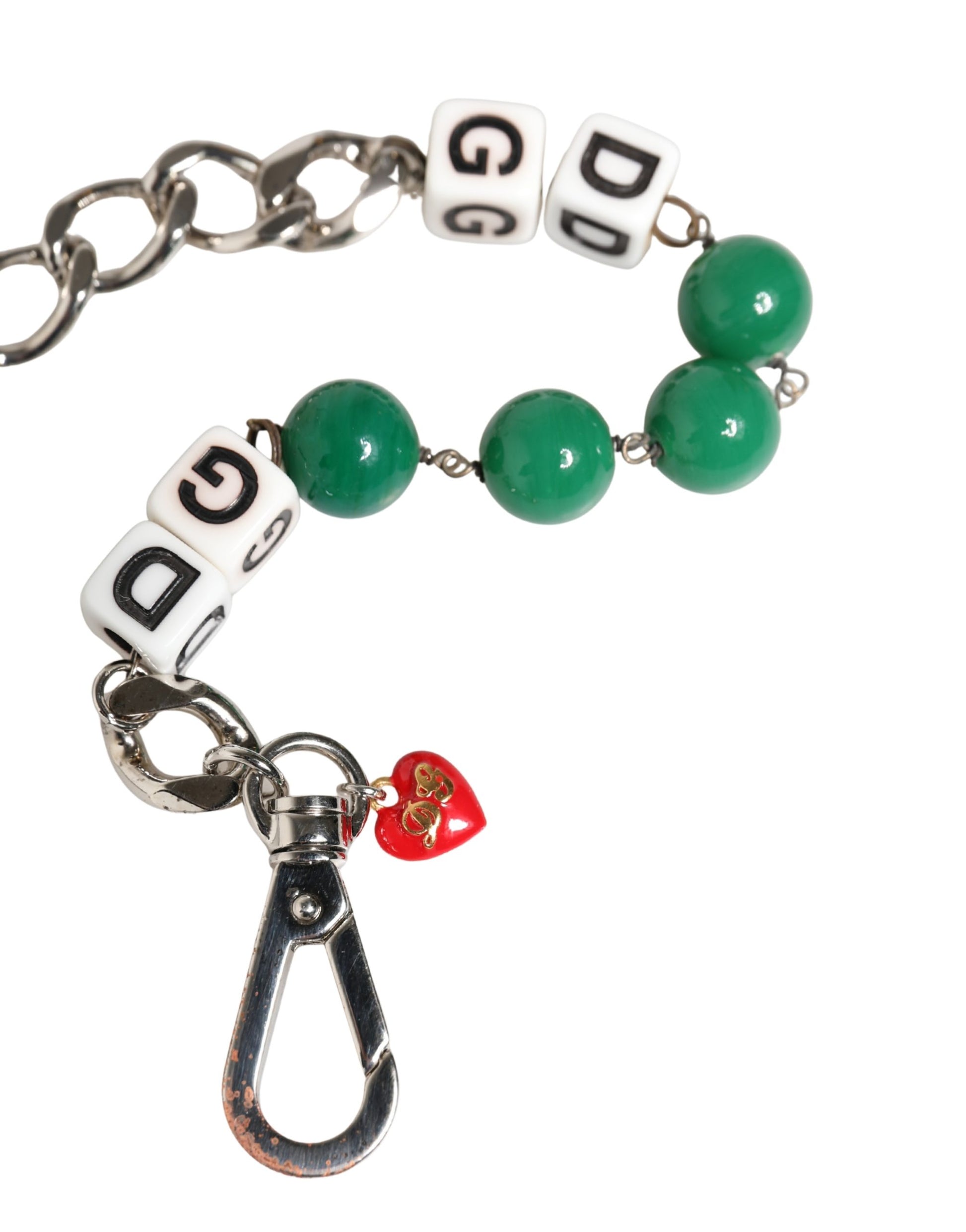 Silver Brass Chain Dice DG Logo EmbellishedCharm Bracelet