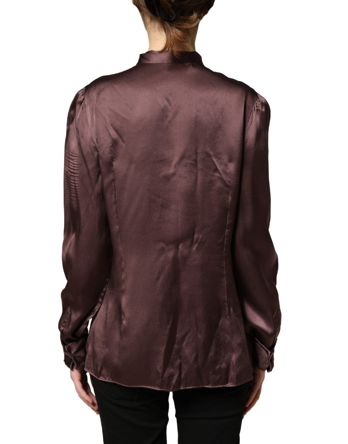 Violet Satin Long Sleeve Ascot Tie Shirt Top