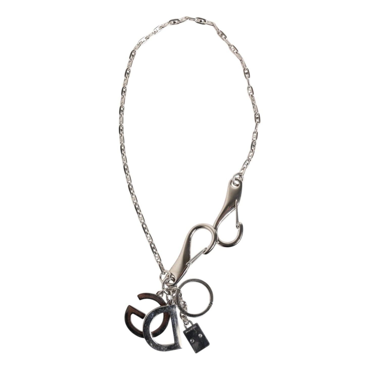 Silver Tone DG Logo Keychain Key Holder Bag Charm Keyring