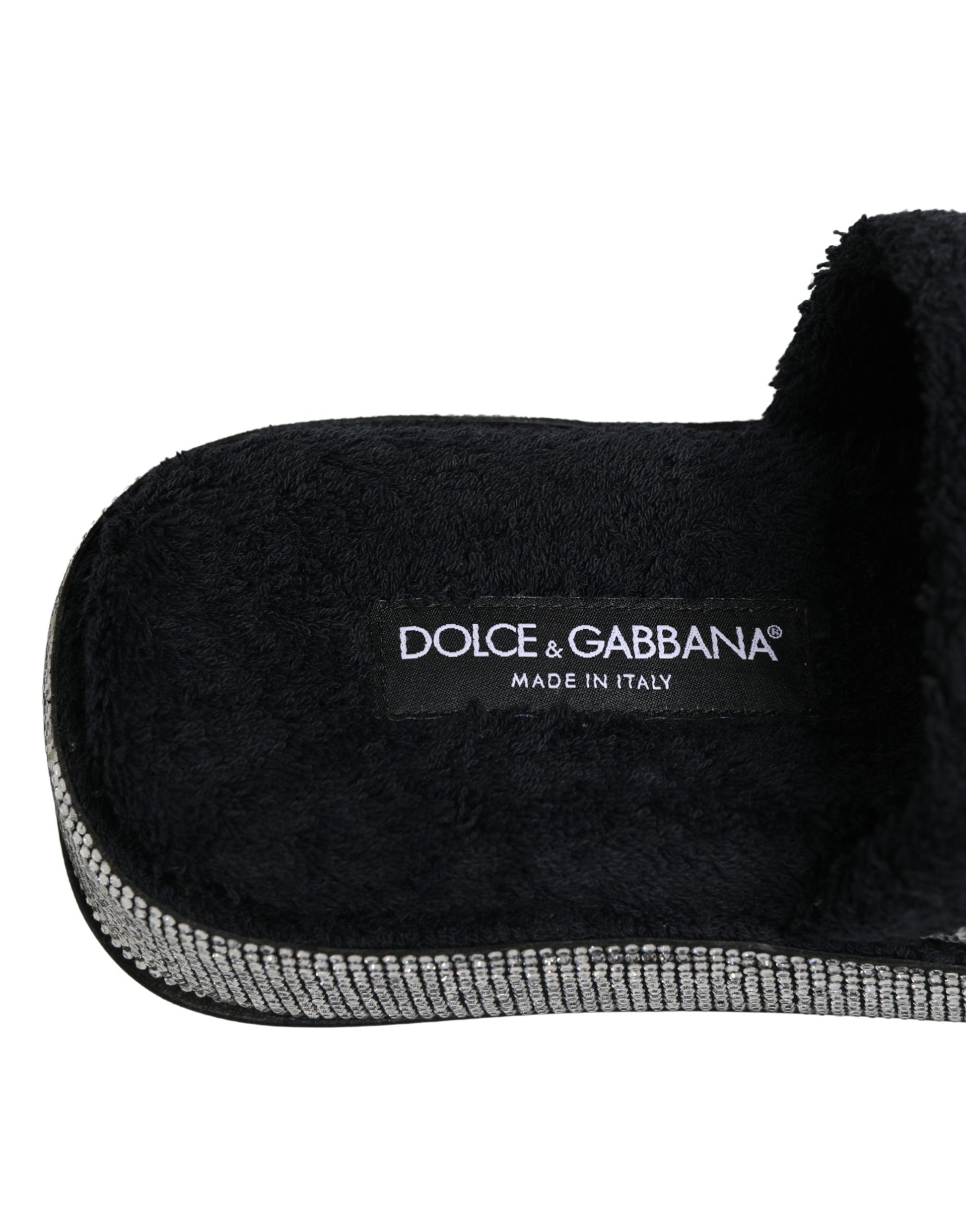 Black Crystal Embellished Platform Slides Shoes