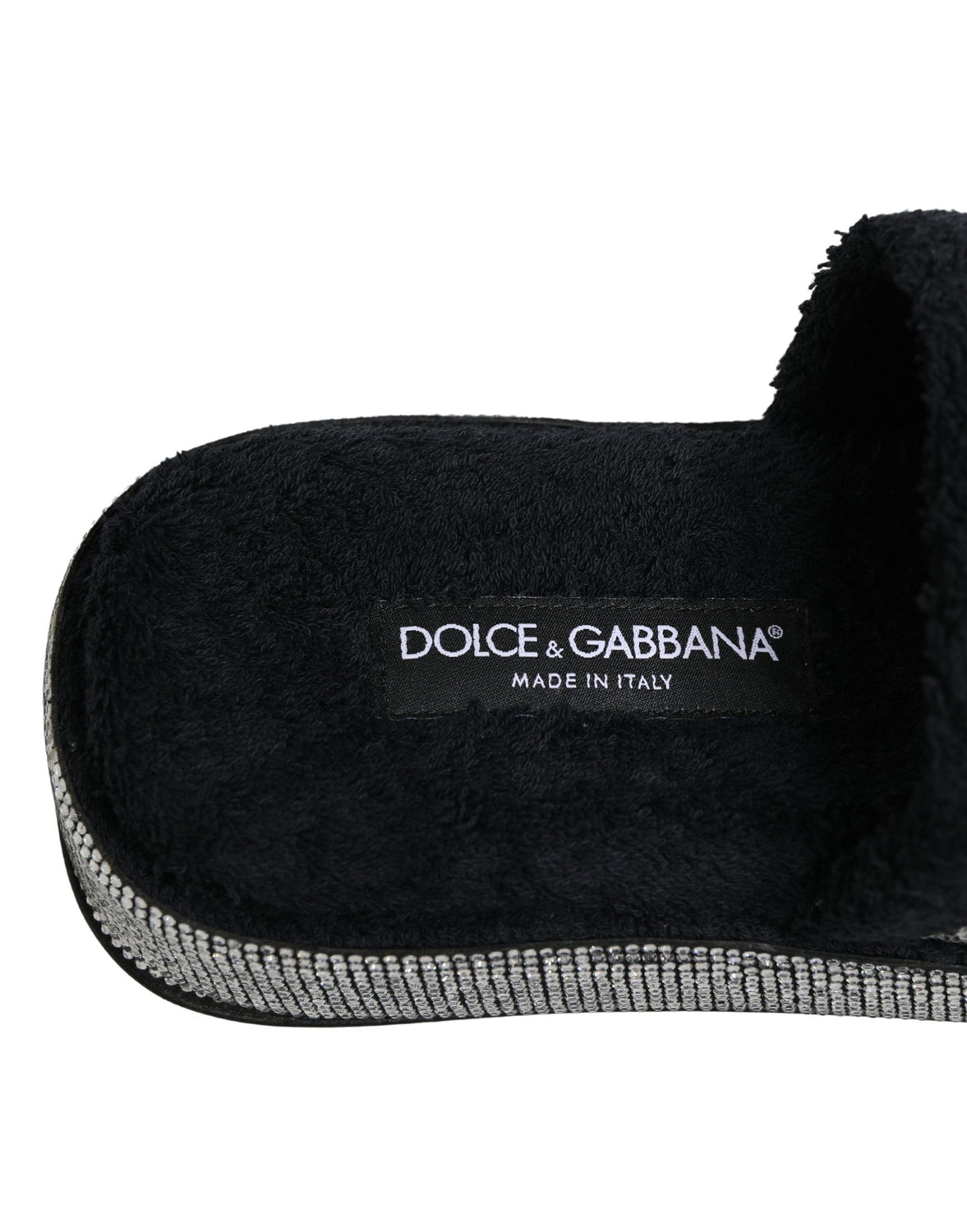 Black Crystal Embellished Platform Slides Shoes
