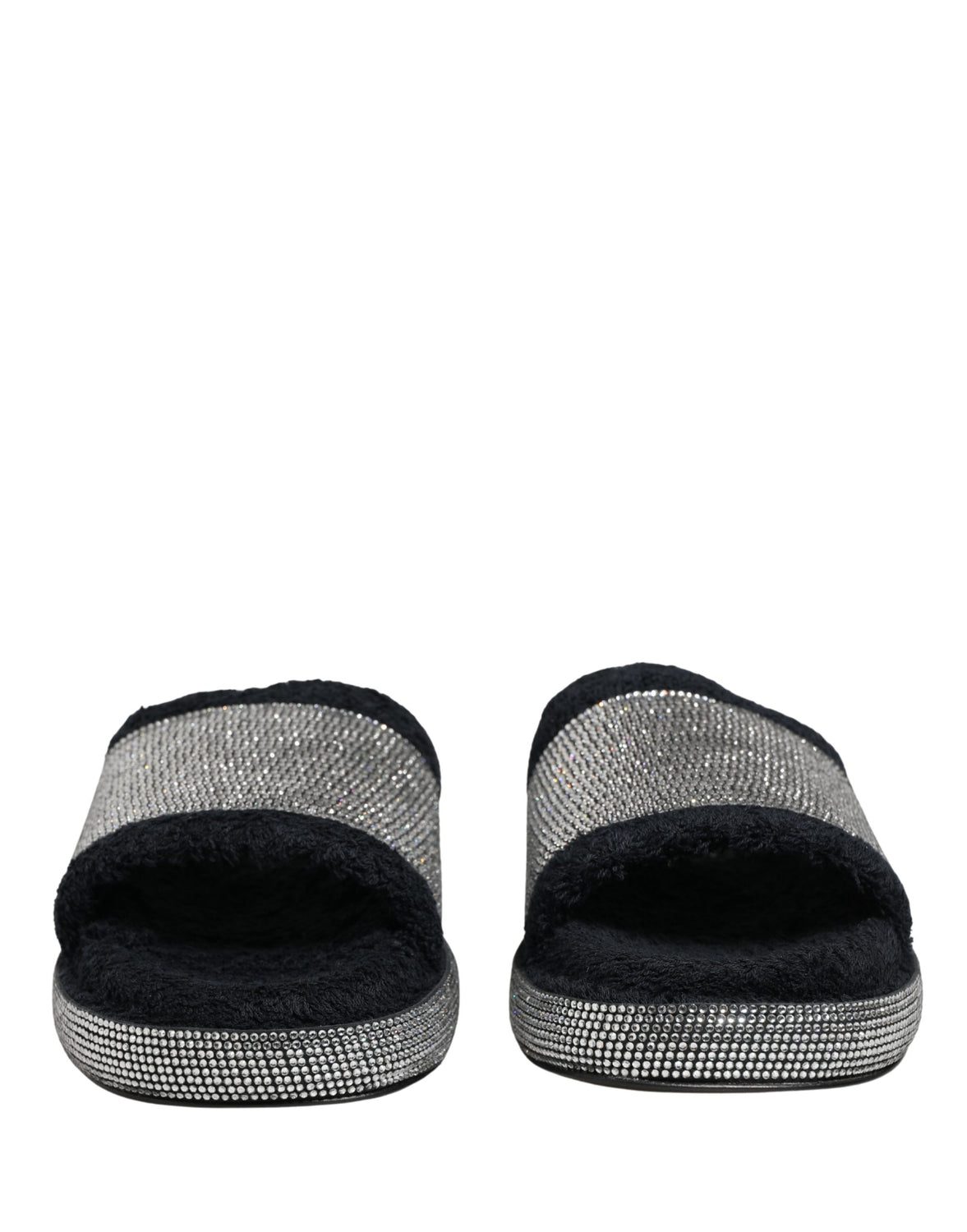 Black Crystal Embellished Platform Slides Shoes